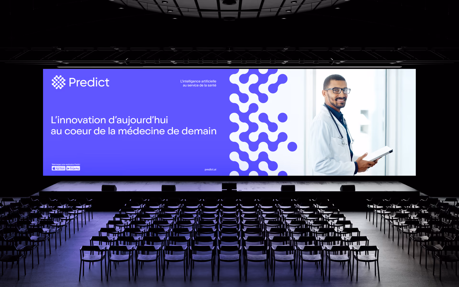 Scene - conference avec un ecran géant affichant une slide de Predict