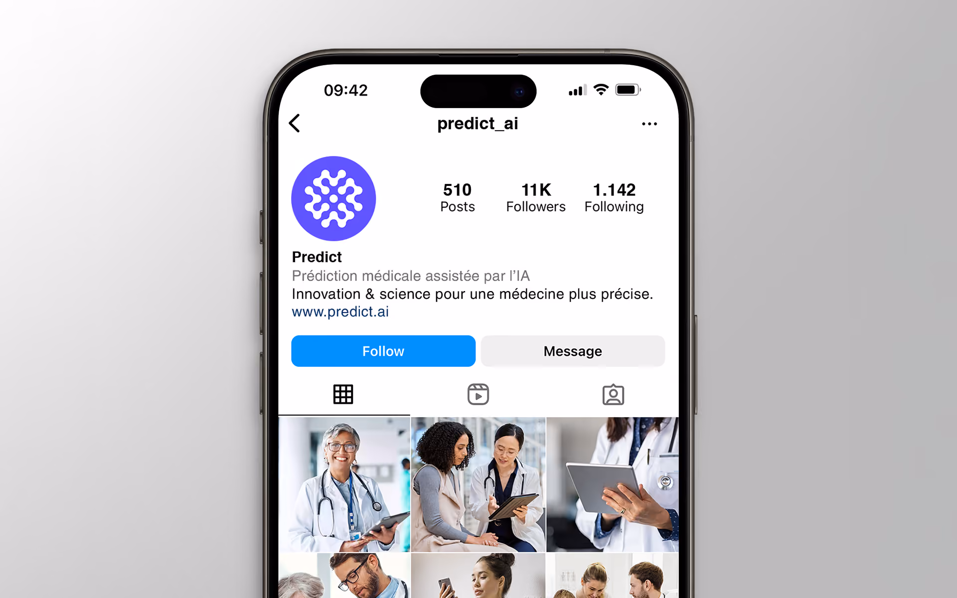 Page d'accueil de l'instagram de Predict