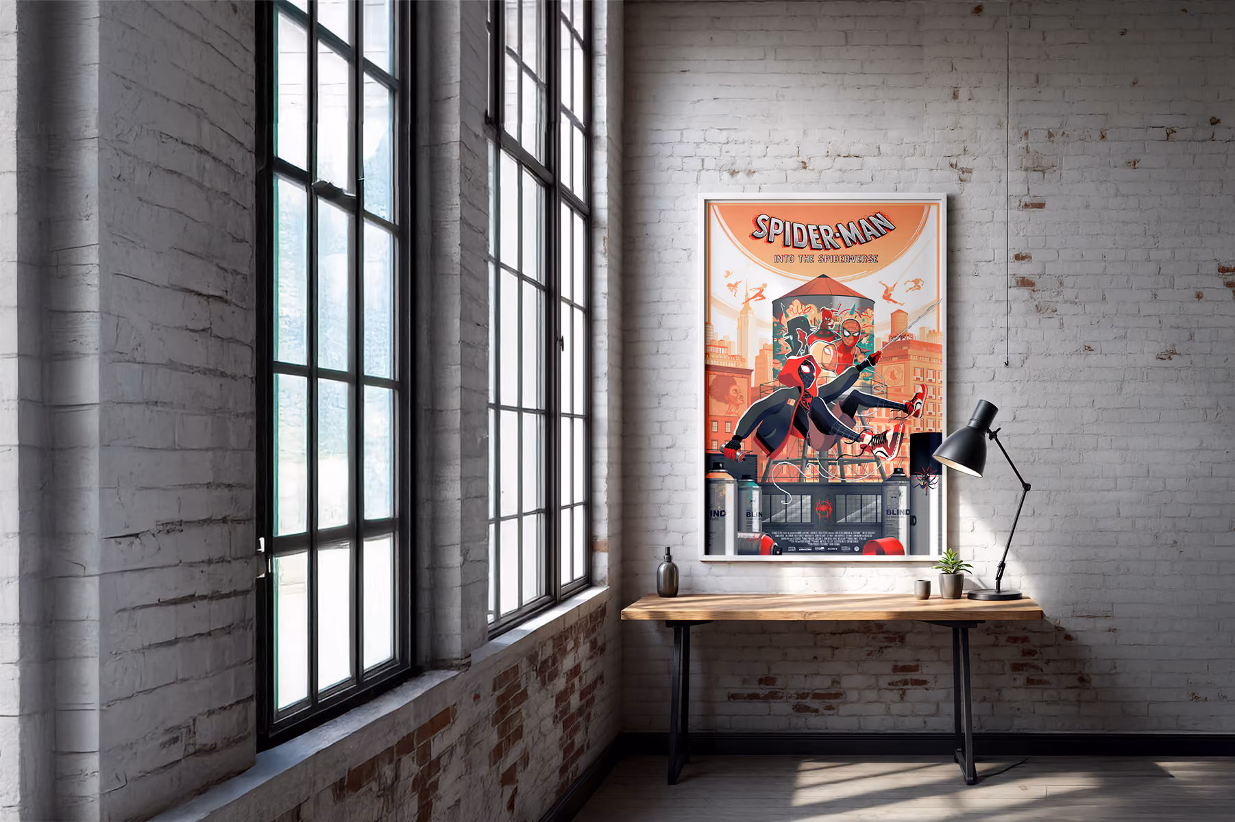 Poster Spider-Man encadré et accoché sur un mur