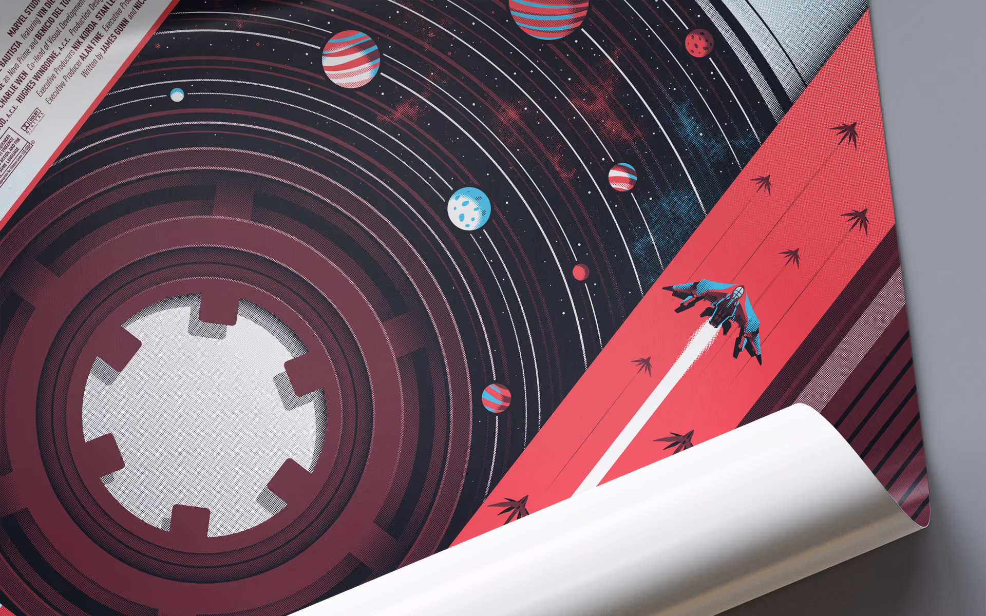 Gros plan sur un poster des Guardiens de la Galaxie.