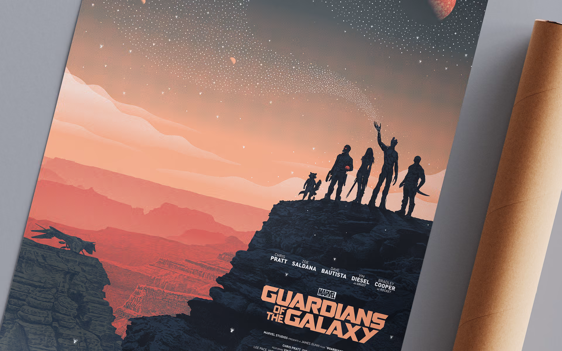 Gros plan sur un poster des Guardiens de la Galaxie.