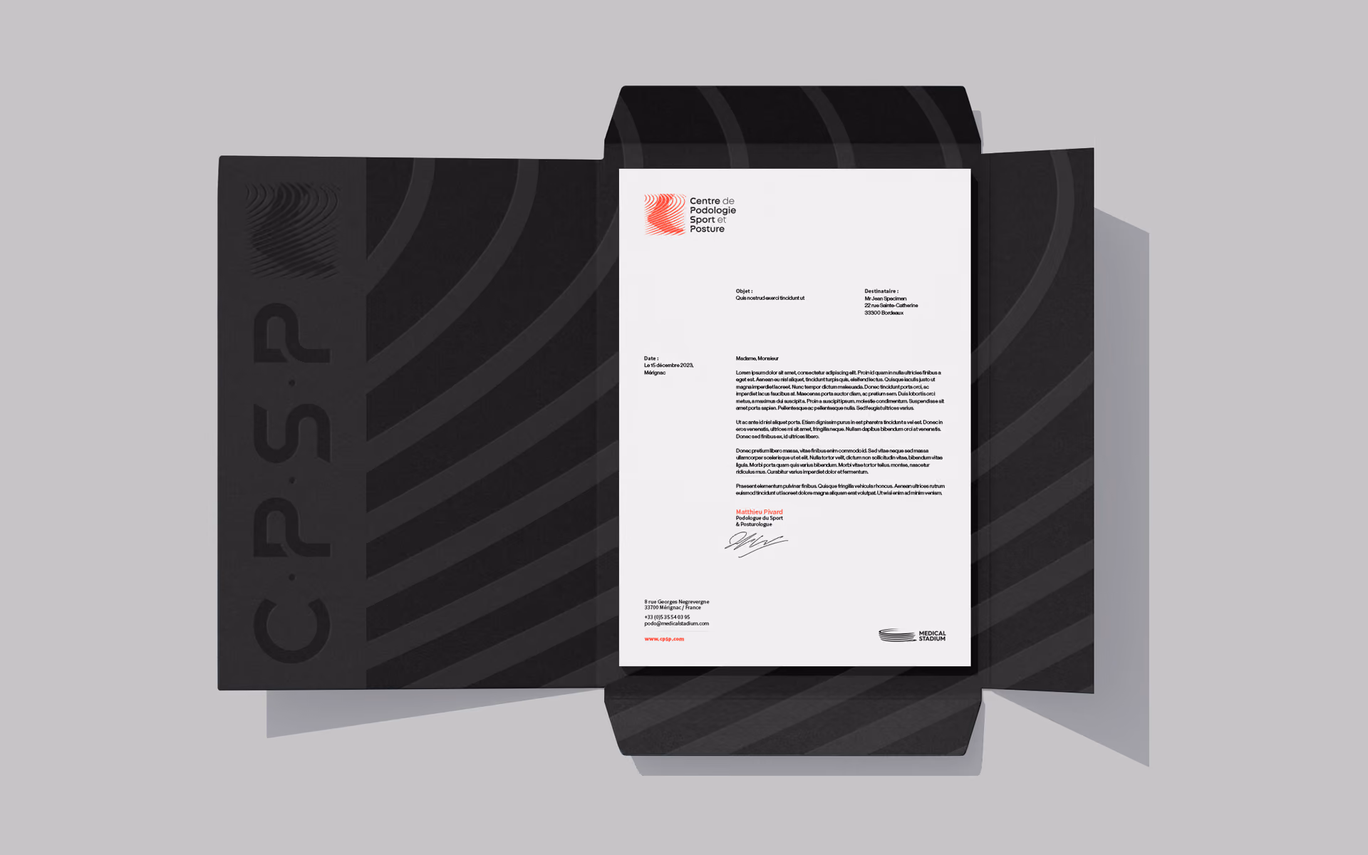 Pochette du Centre de Podologie du Sport et Posture