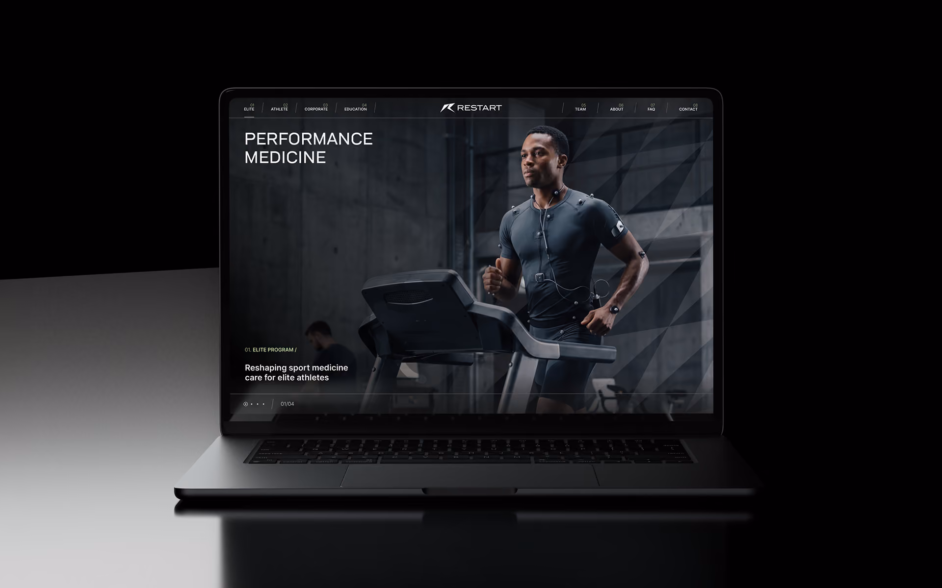 Ecran accueil site internet Restart, spécialisé dans la réathlétisation des sportifs professionnels