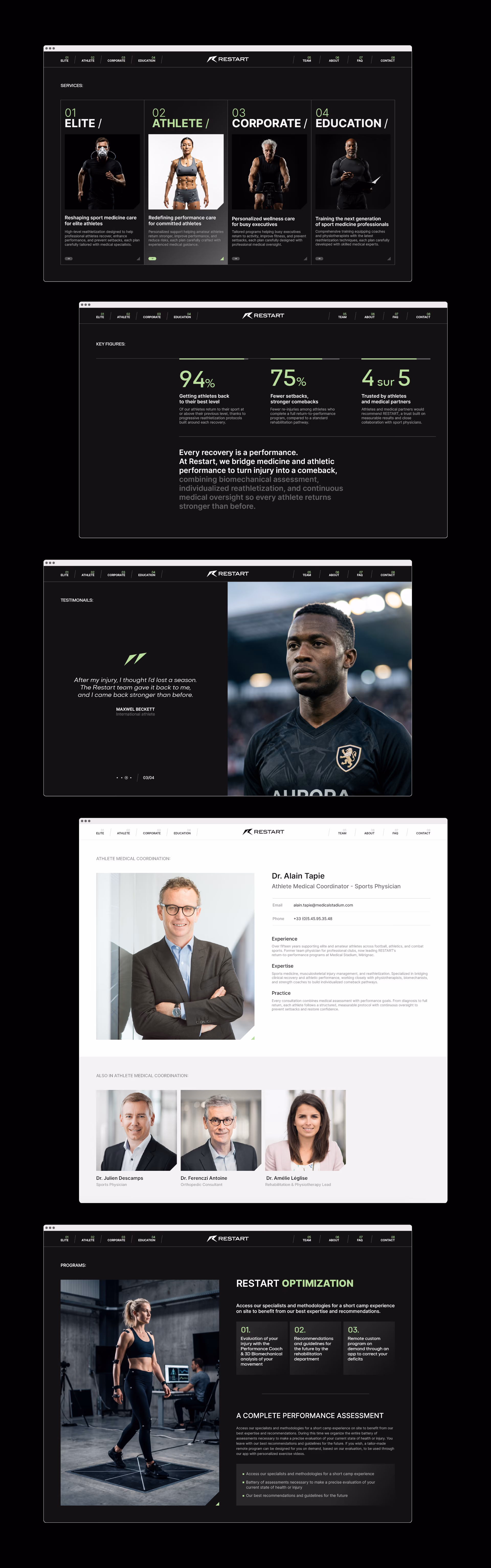 Site internet Restart, spécialisé dans la réathlétisation des sportifs professionnels