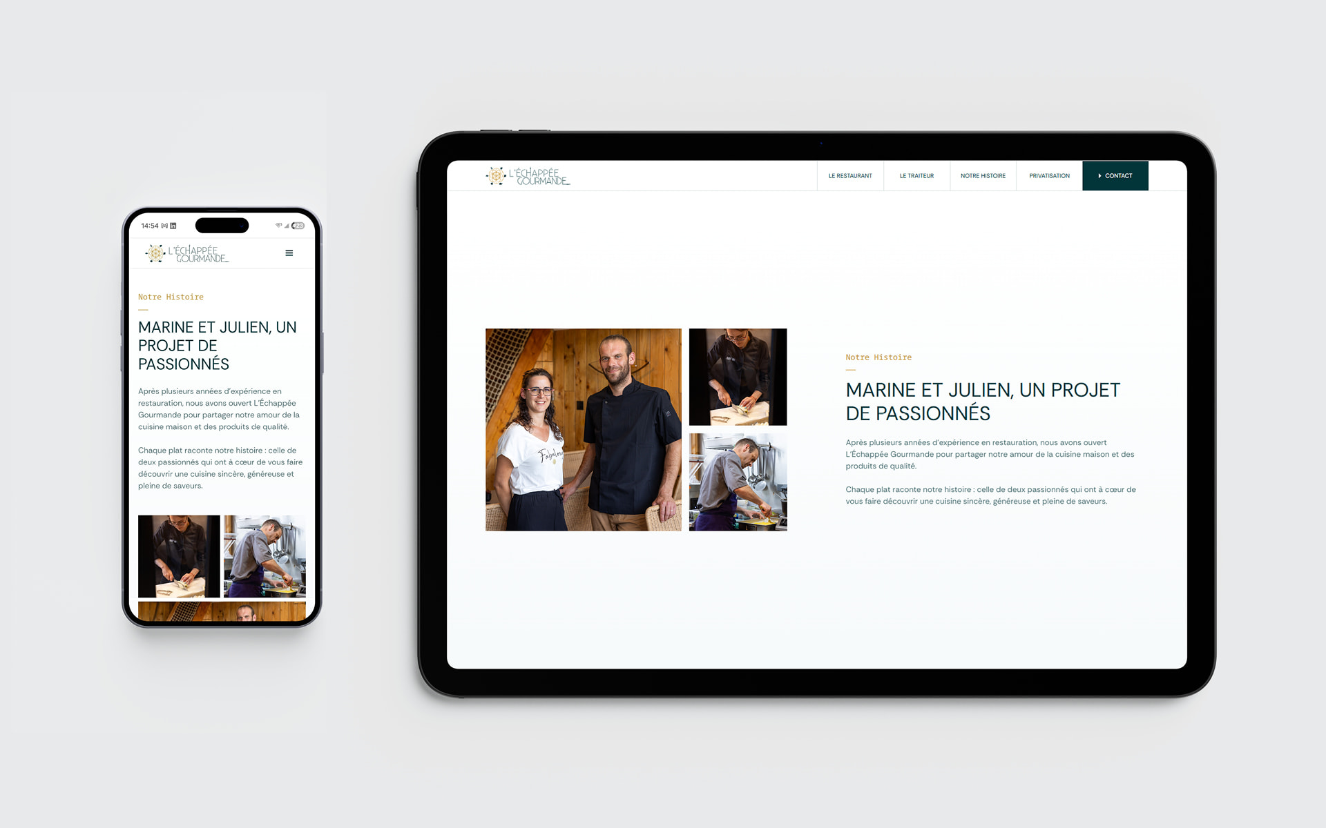 Site internet du restaurant l'Echappée Gourmande