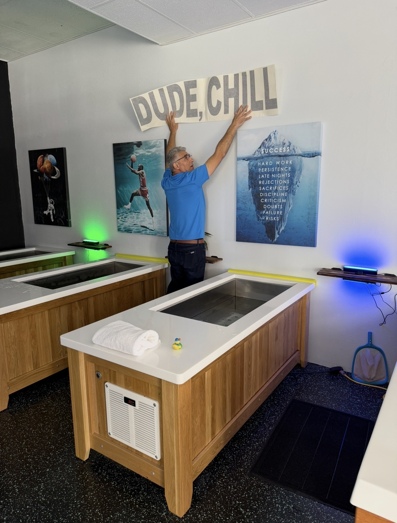 Setting the tone at Plunge Performance with the DUDE CHILL sign