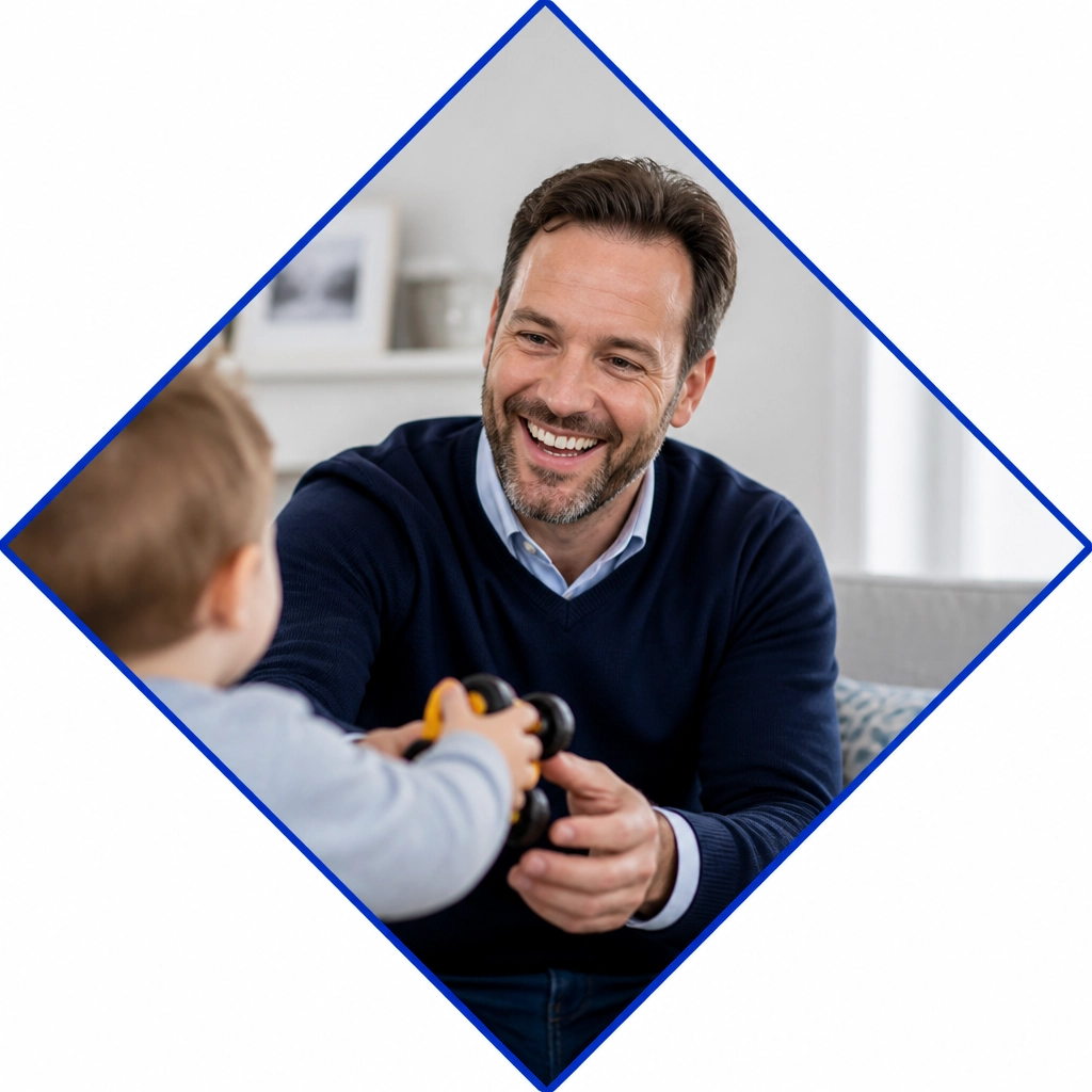 Executive father connecting with child at home