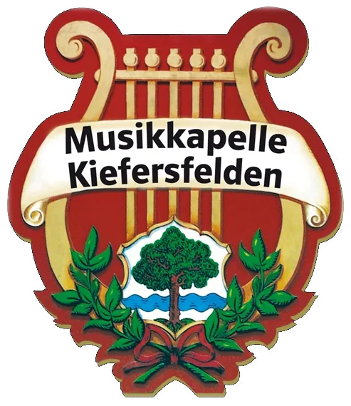 Logo der Musikkapelle Kiefersfelden mit Harfe und dem Wappen von Kiefersfelden