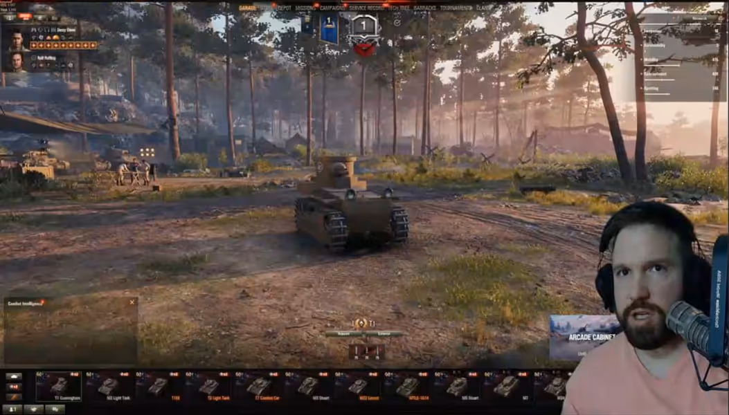 A video game screen with a tank in the foreground.