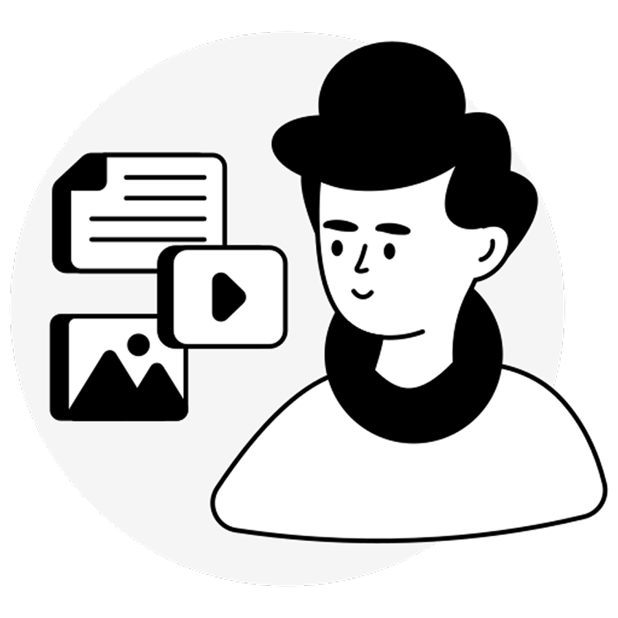 A cartoon man with a black hat and a white shirt.