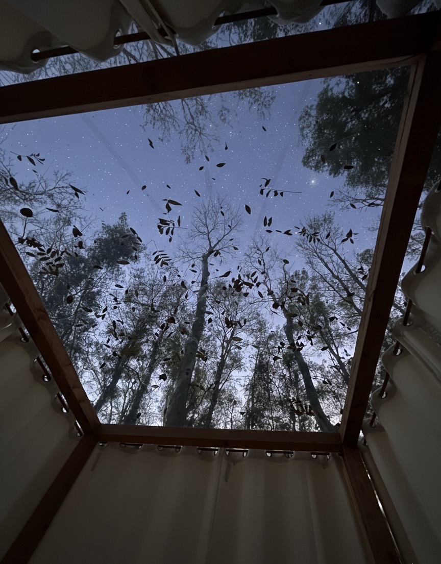 Foto van een sterrenhemel uitzicht vanuit bed