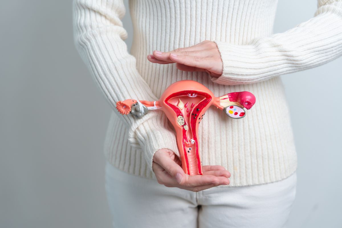 woman with uterus model