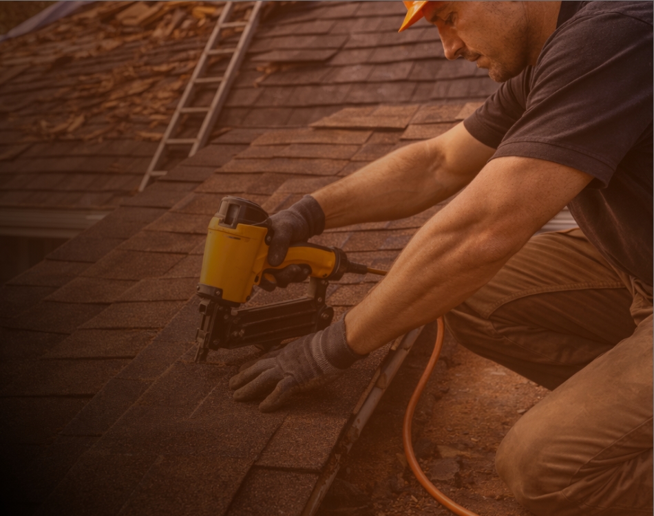man working on damaged roof