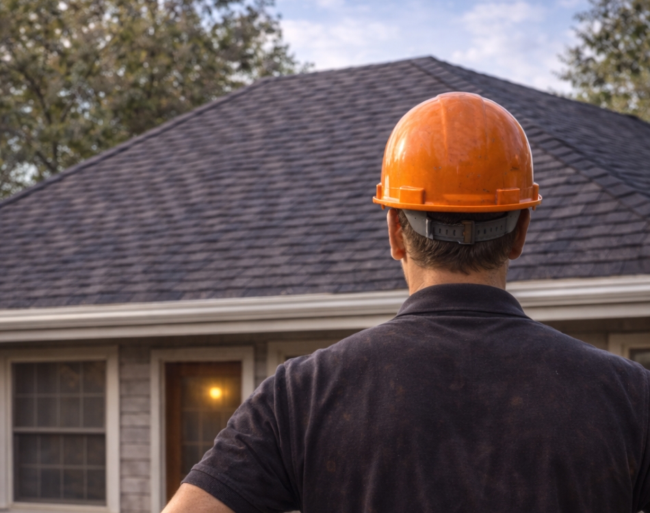 man looking at a house