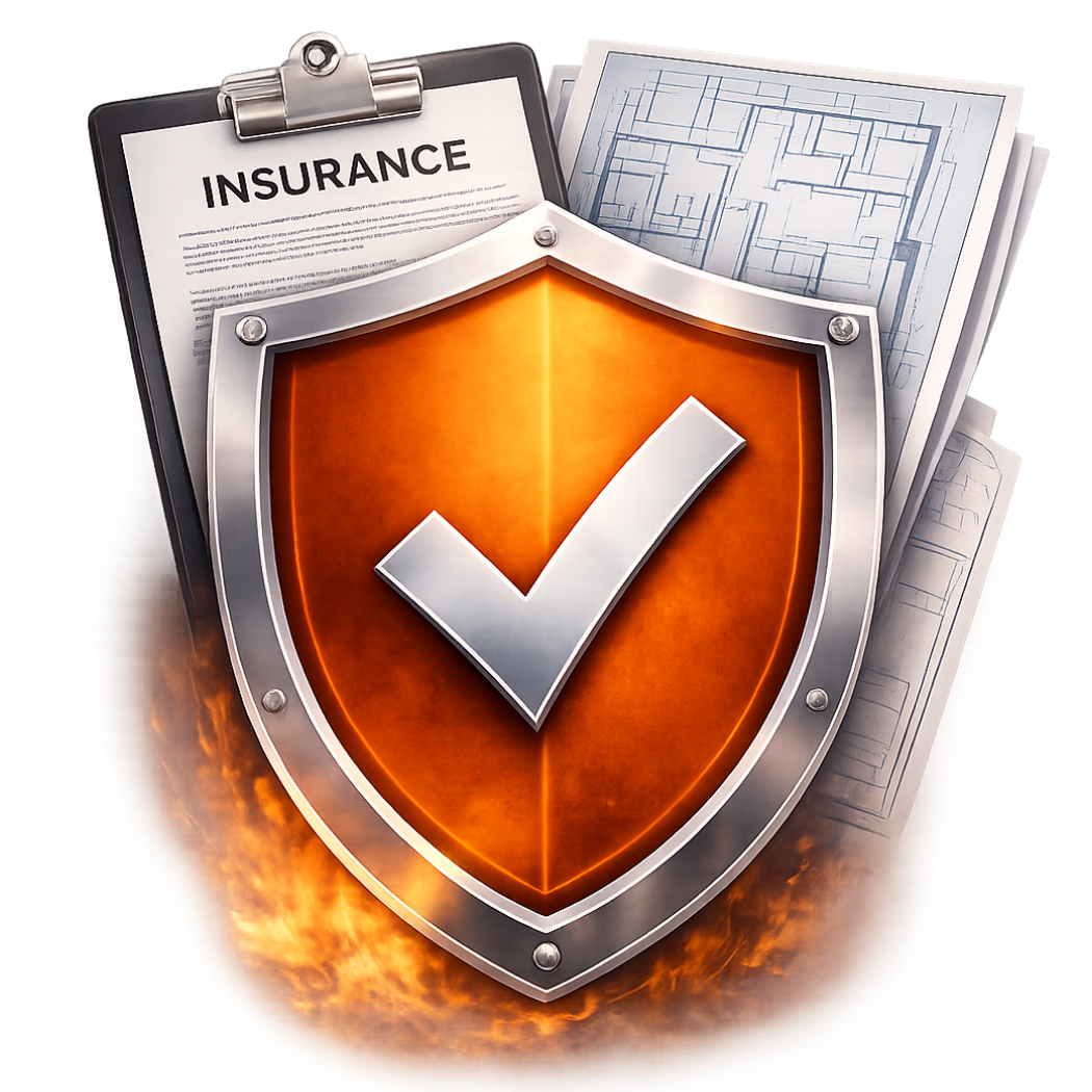 Orange shield with papers