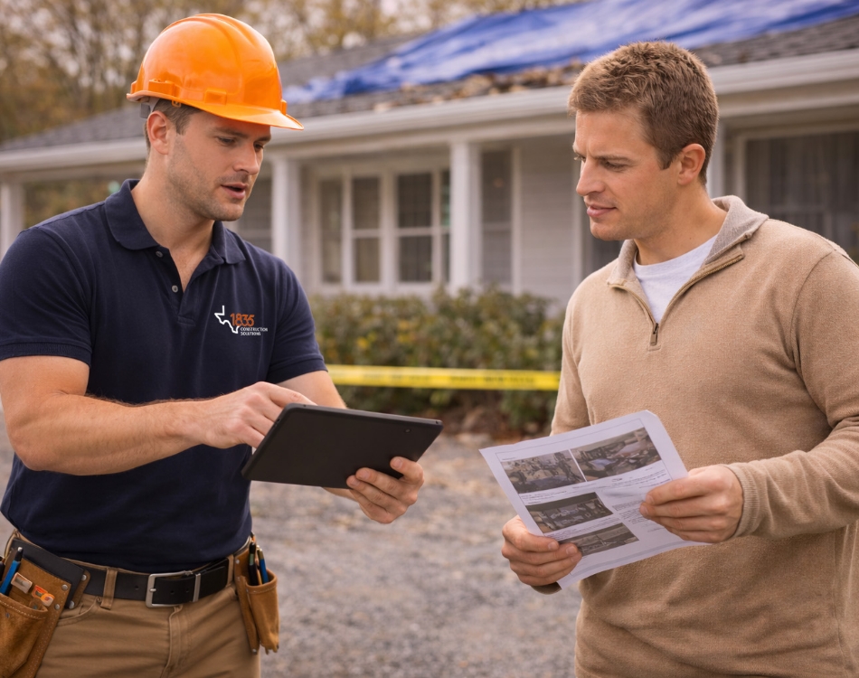 man showing client inspection paper