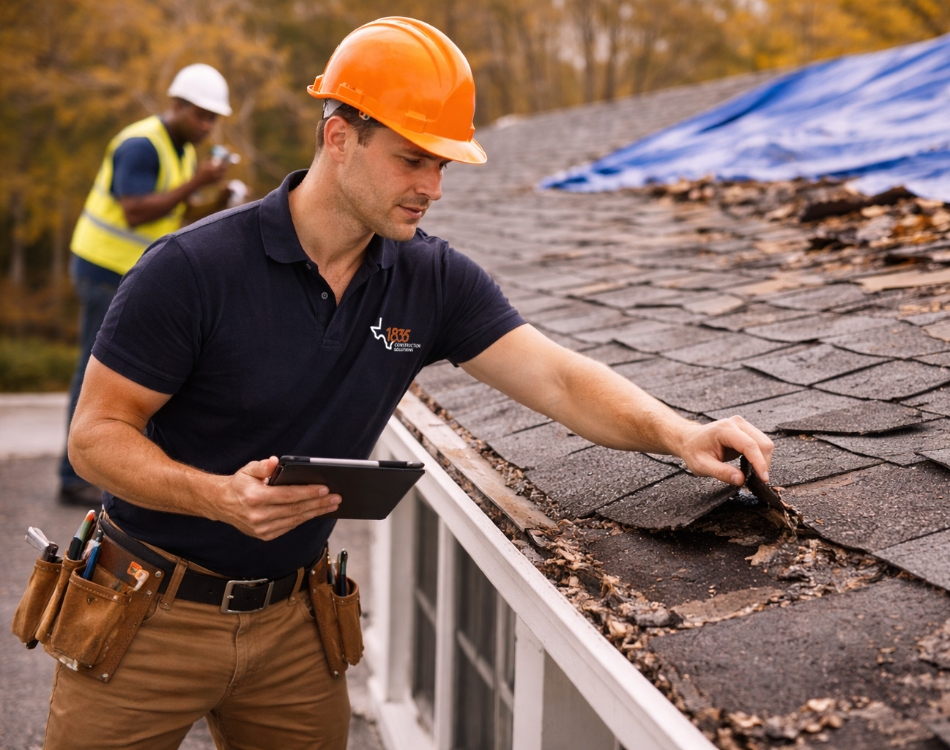 Man checking roof