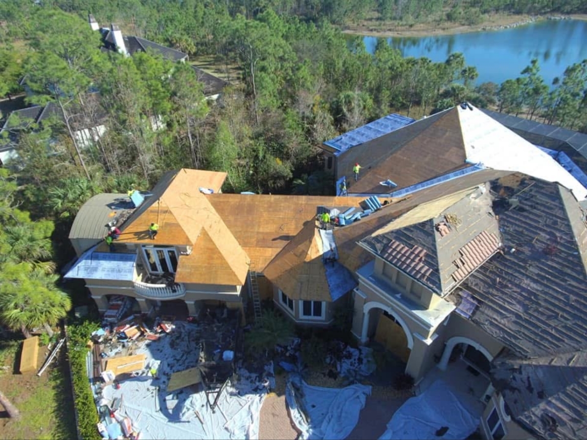 top down view of repairing roof
