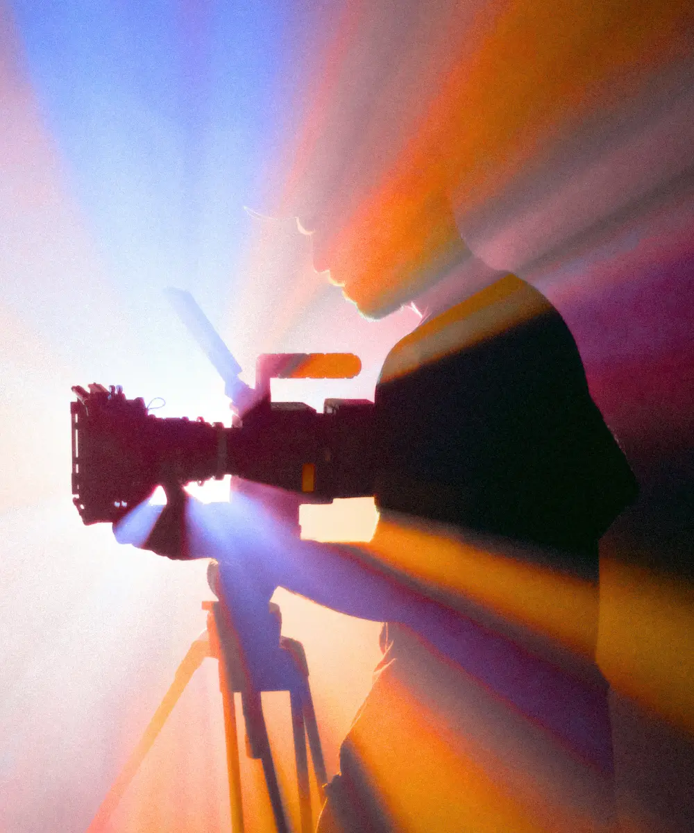 Camera man on creative production shoot with lights