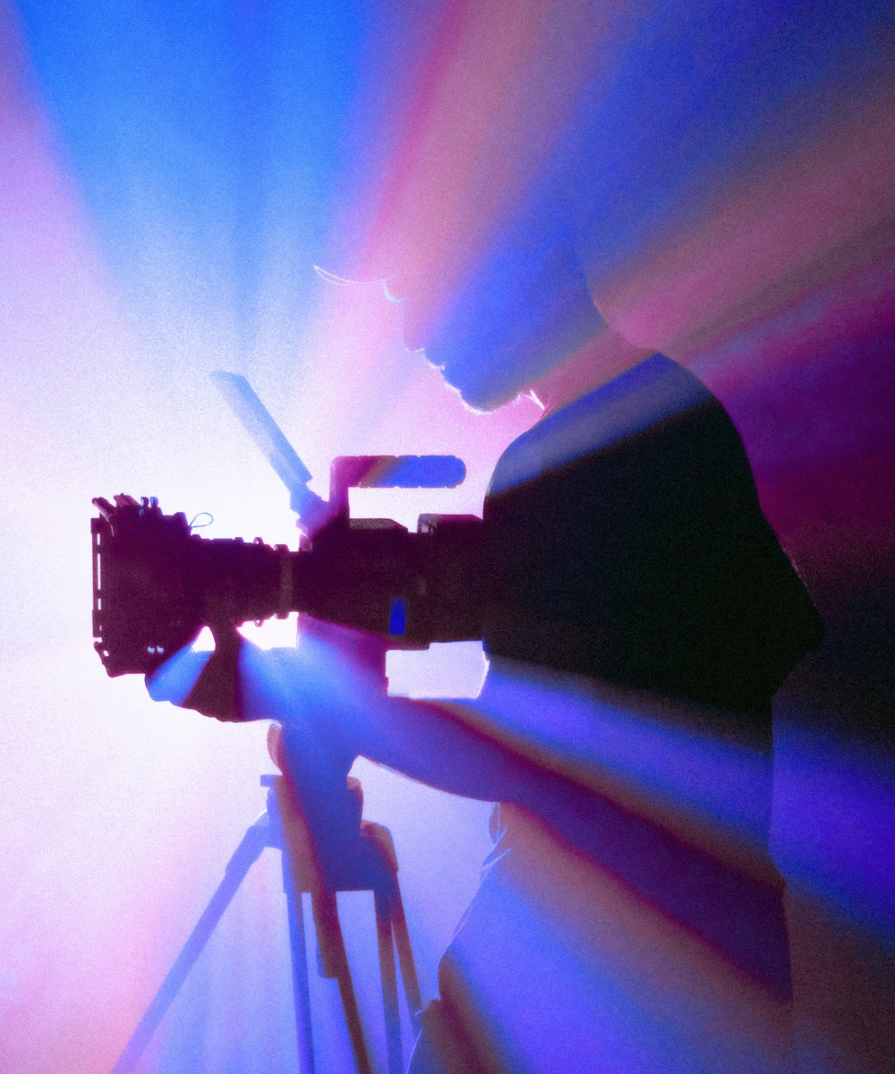 Camera man on creative production shoot with lights