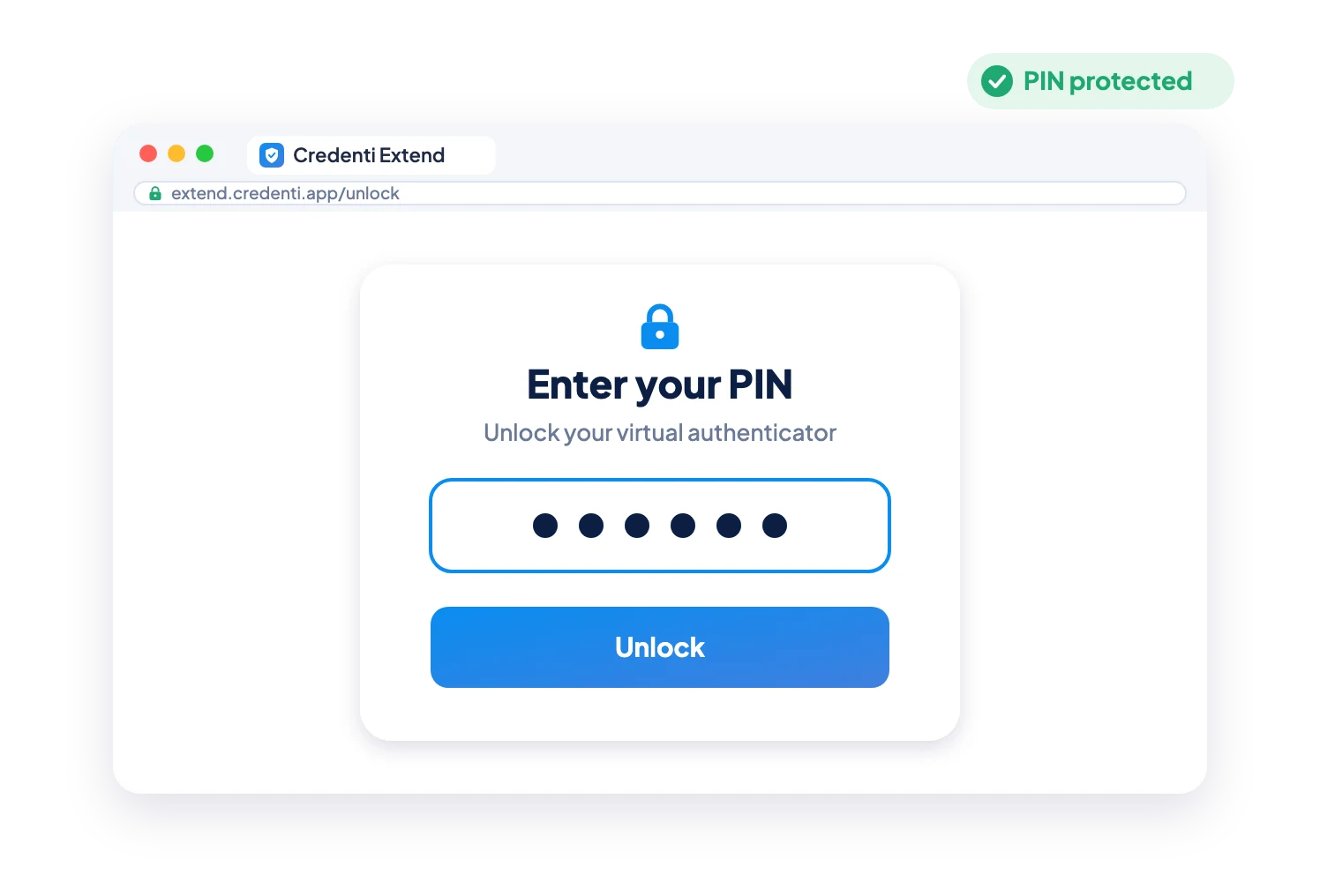 يقوم المستخدم بإدخال رقم التعريف الشخصي (PIN) لفتح جهاز المصادقة الافتراضي.