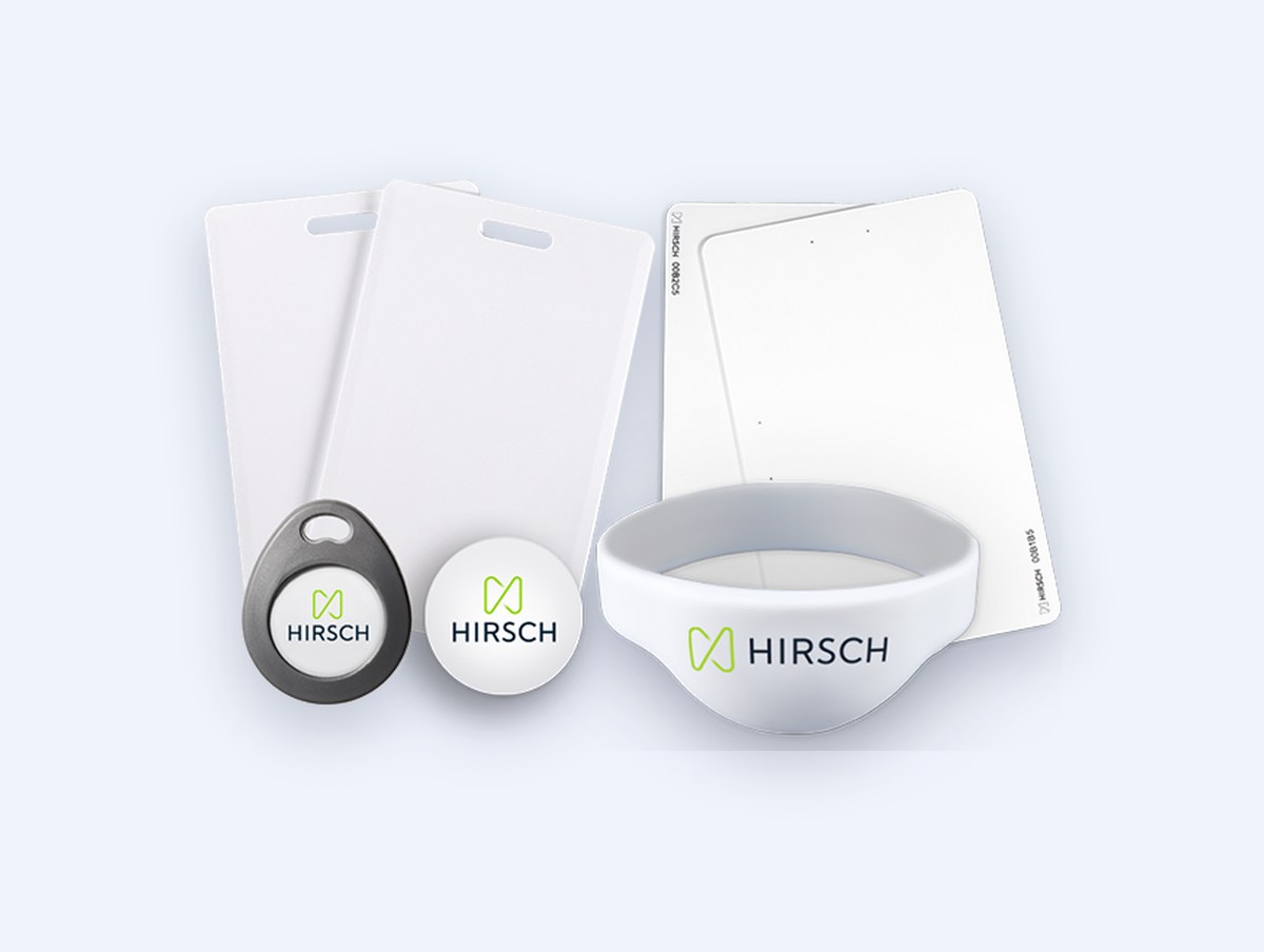 Hirsch uTrust Proximity Credentials: clamshell and ISO cards, key fob, sticker and wristband