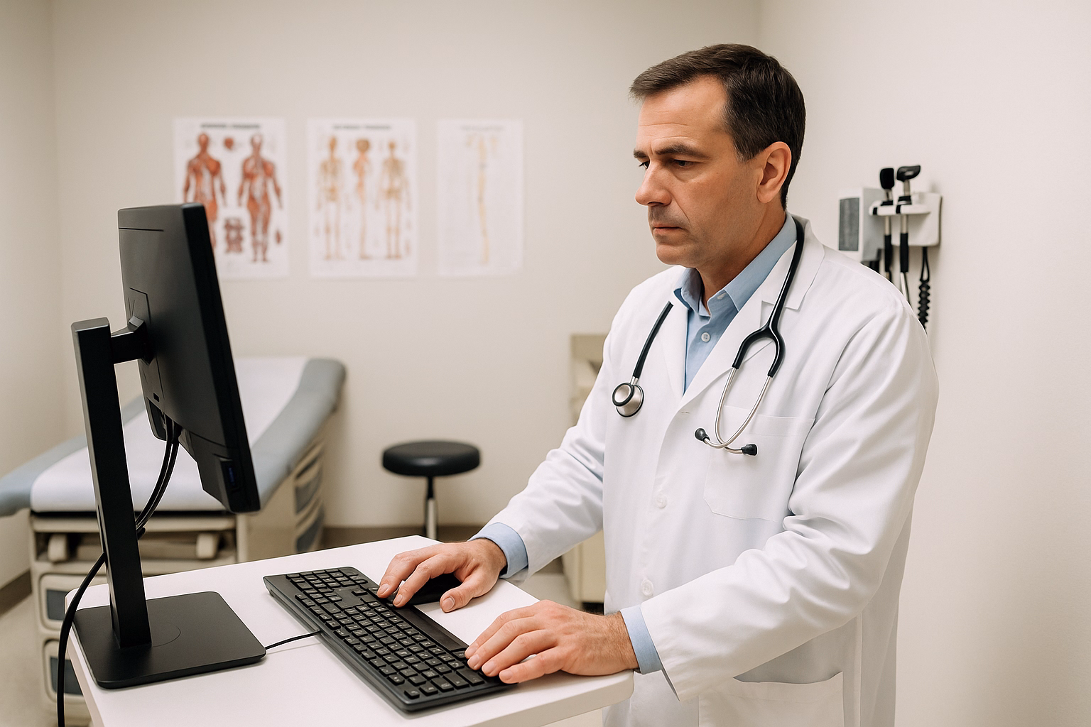 Clinician accessing a workstation using Credenti Tap for passwordless, touchless login in a healthcare environment.