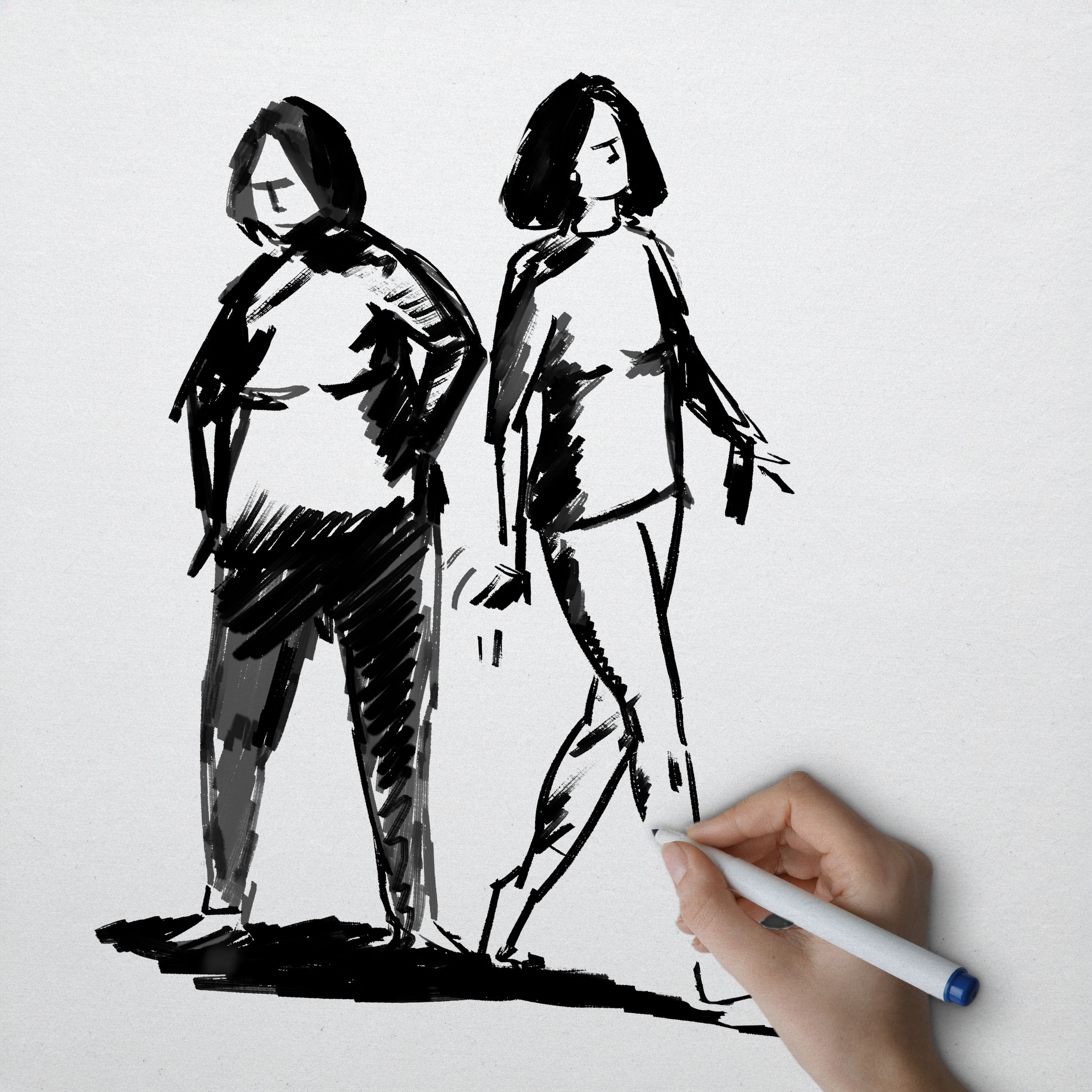 Hand-drawn sketch of two people