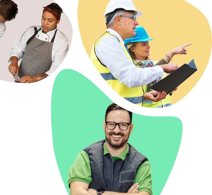 A man wearing a hard hat and overalls.