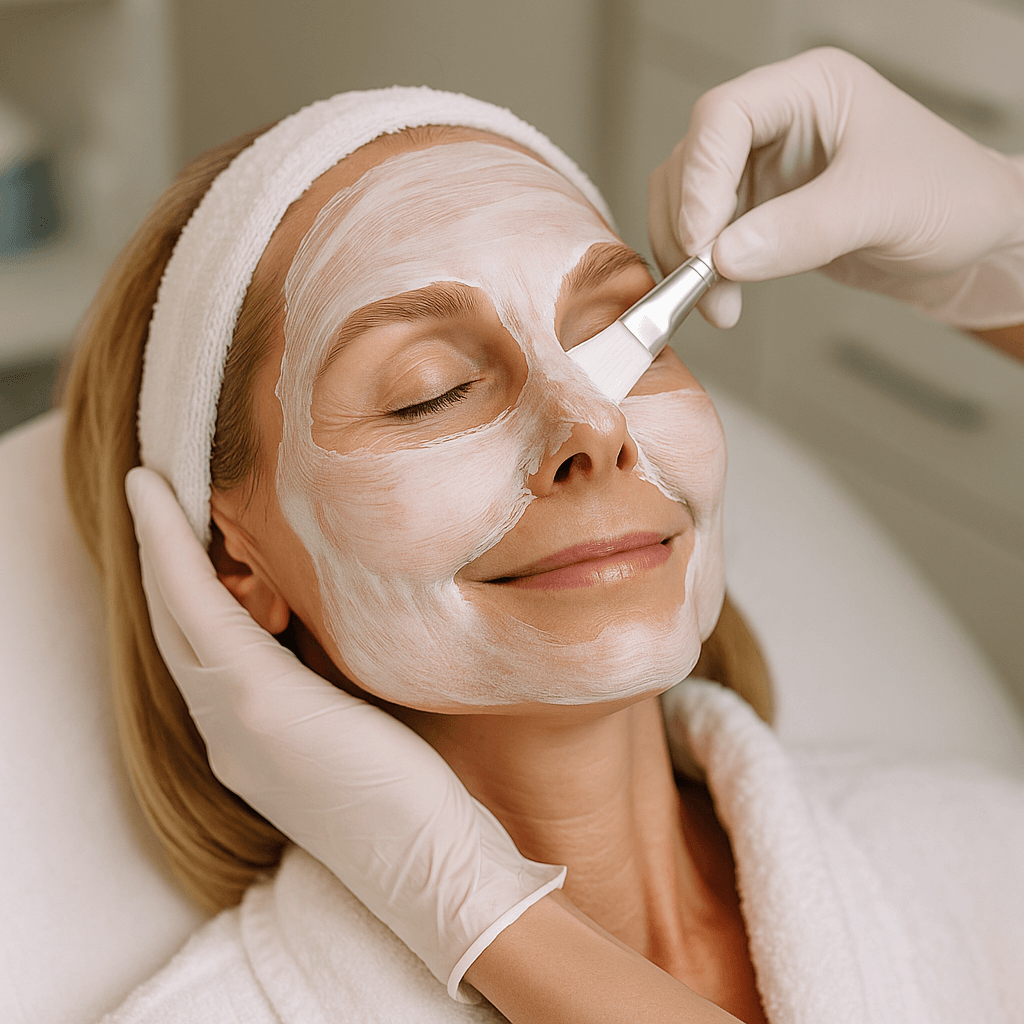 woman receiving depigmentation peel near me in Newport