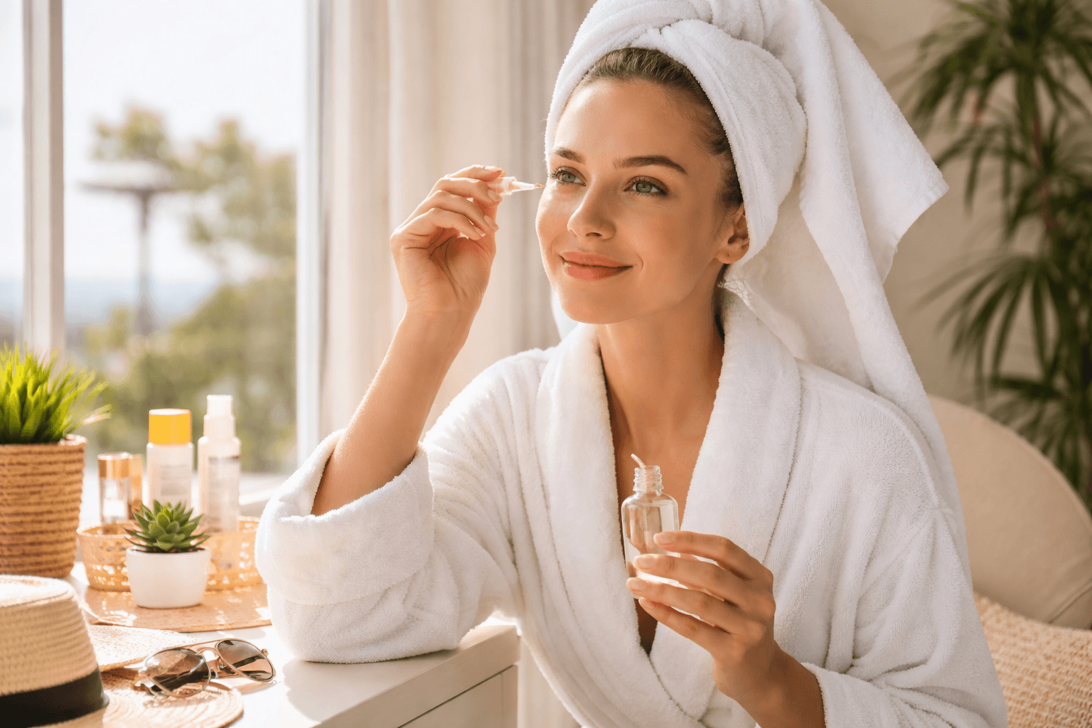 Patient following microneedling aftercare routine in Costa Mesa, California, with gentle skincare and sun protection