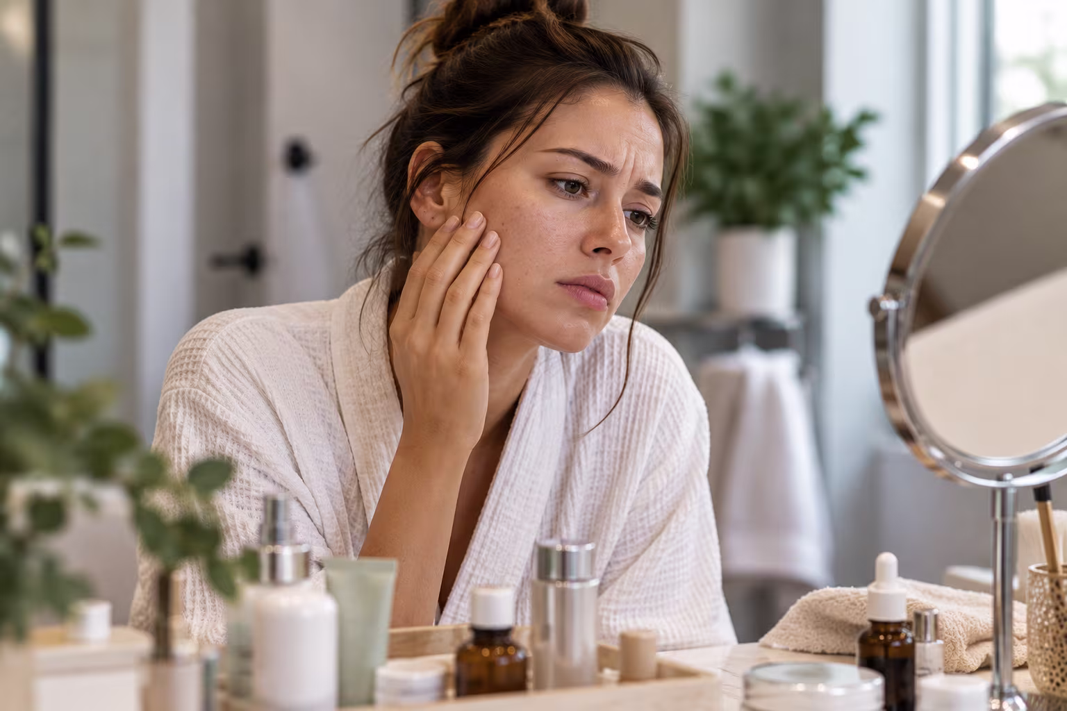 Licensed aesthetician performing microchanneling treatment on a client's cheek in Costa Mesa, California