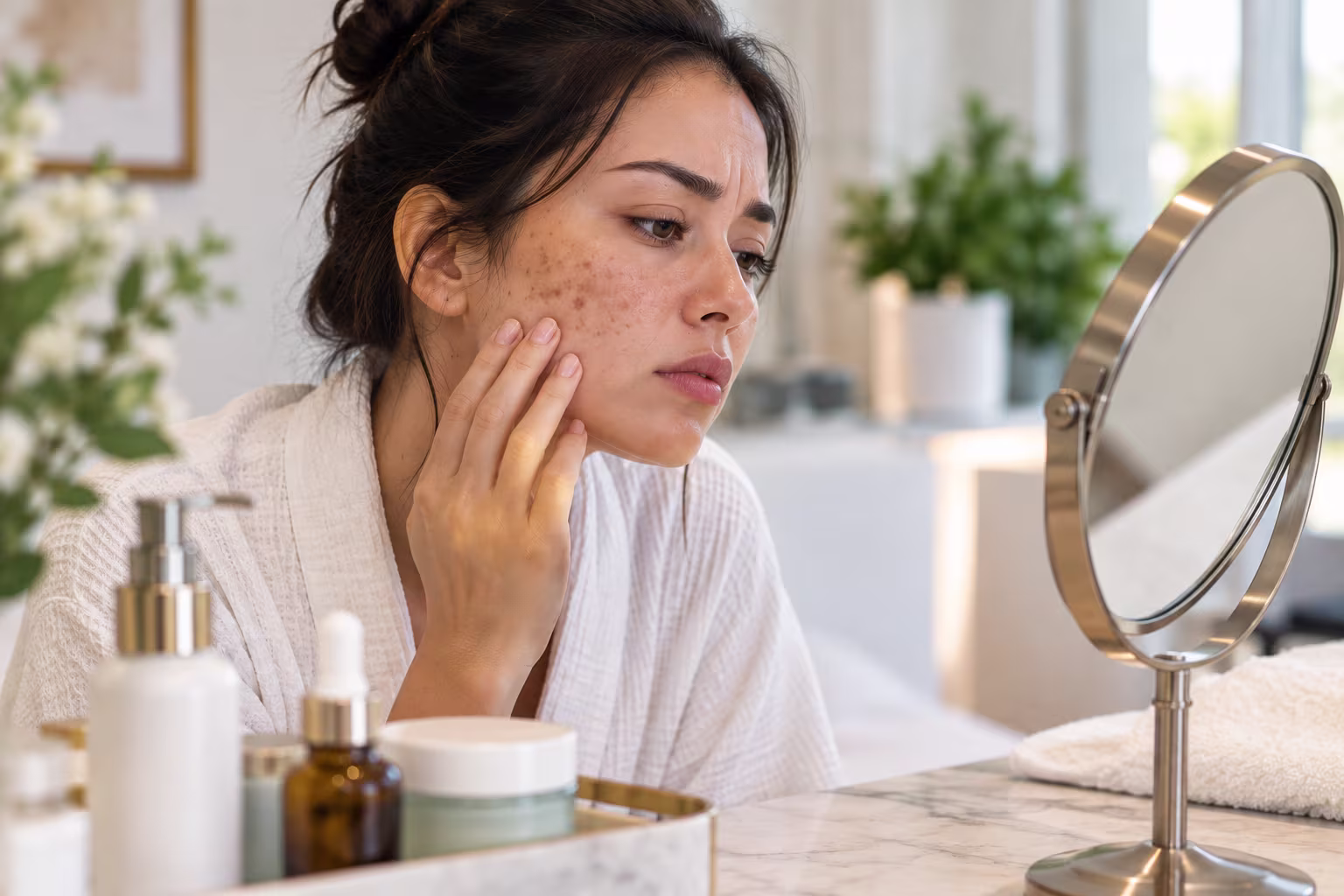 Esthetician applying a depigmentation peel to treat dark spots at a Costa Mesa skincare studio