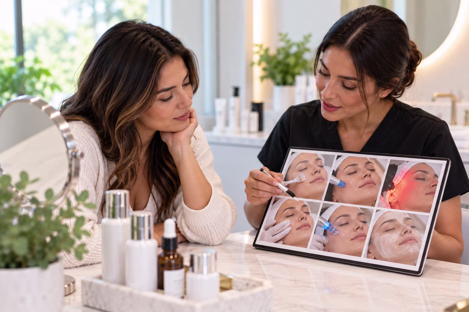 Client receiving a professional facial treatment at a medspa in Costa Mesa, California