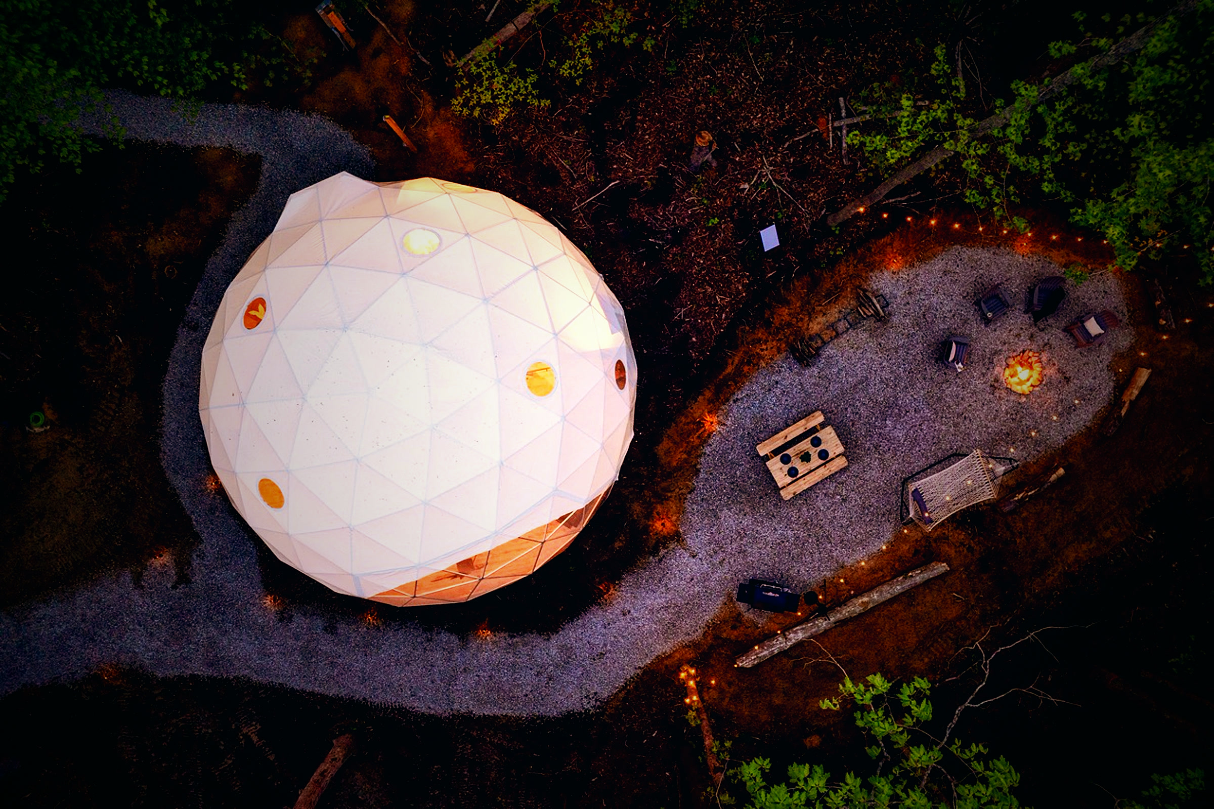 The Big Dome at dusk, seen from above