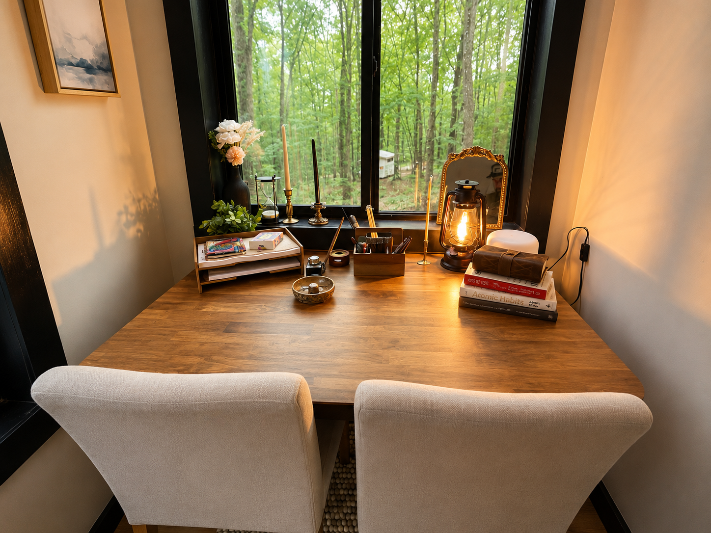 Shadow Pine writing desk by the window