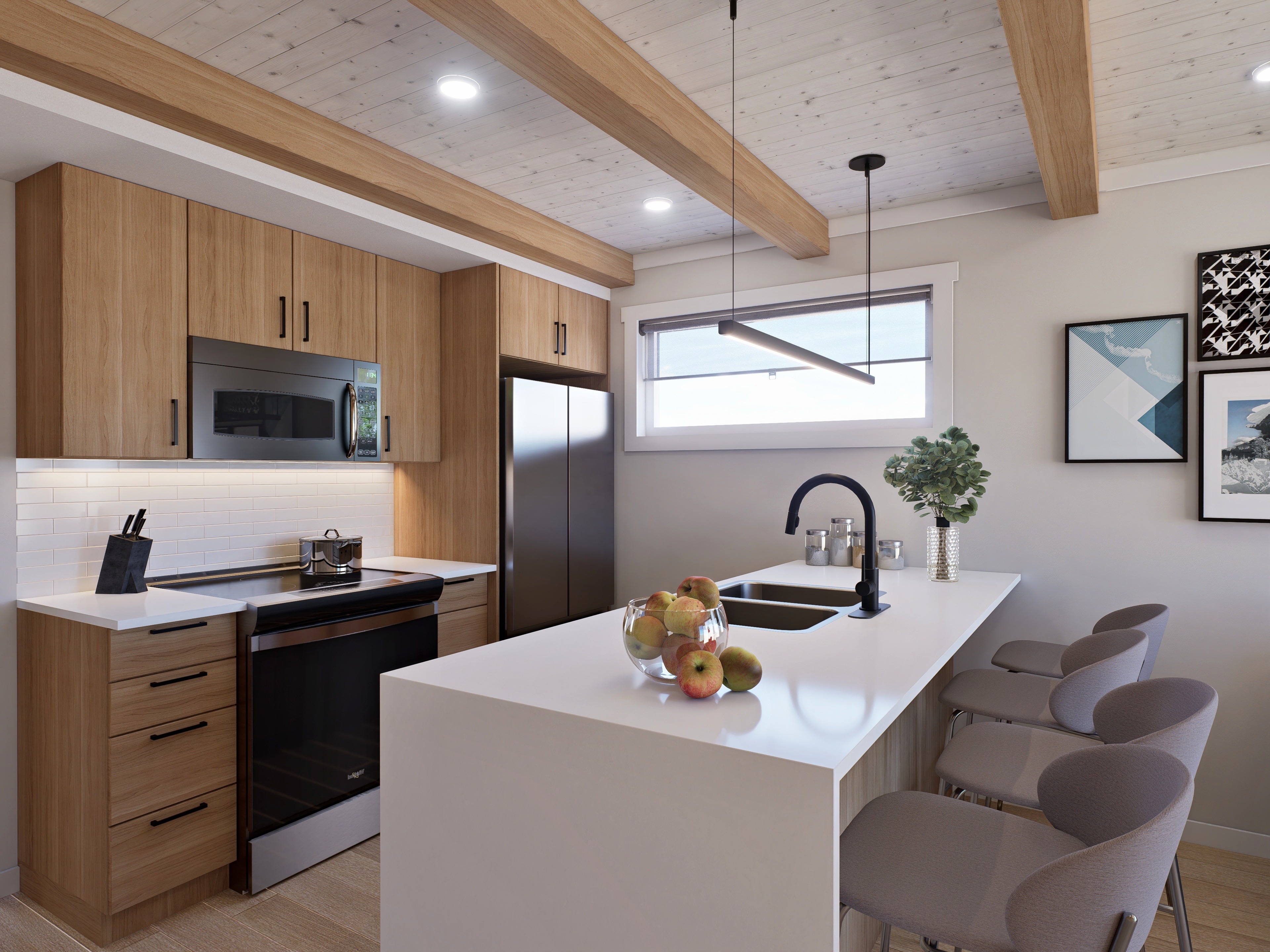 Modern kitchen in two-bedroom main floor townhome at Colliery Parc