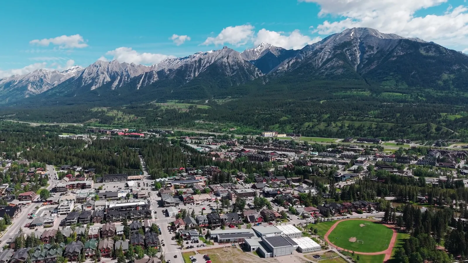 Canmore and the Bow Valley from above