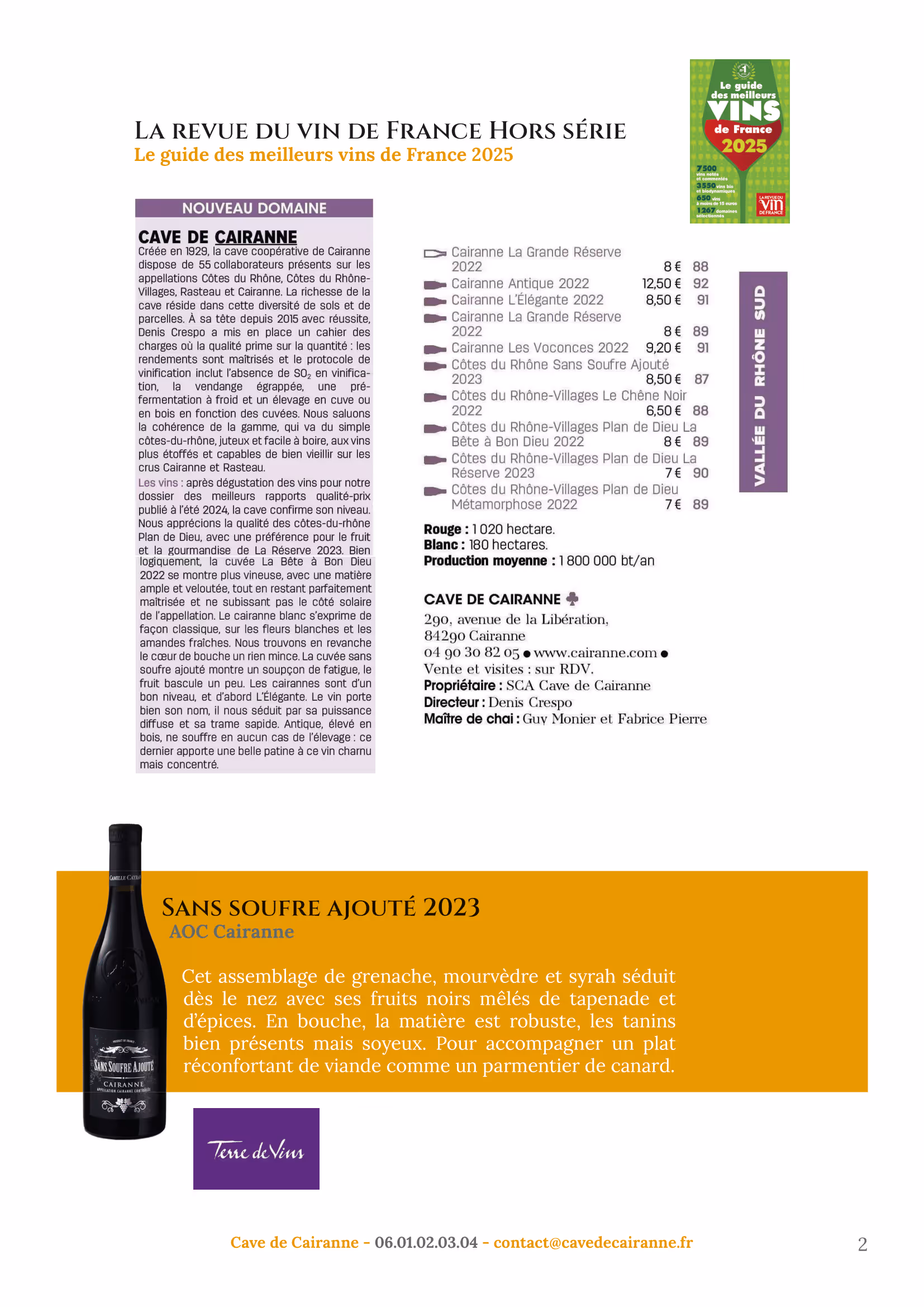 Revue de presse Cave de Cairanne