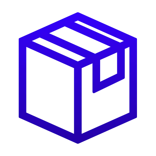 Icône d'une boîte en carton vue en perspective isométrique.