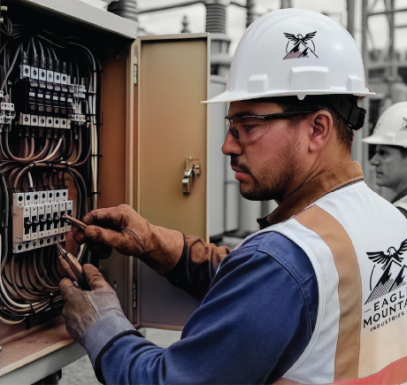 A construction worker working on an electrical box 