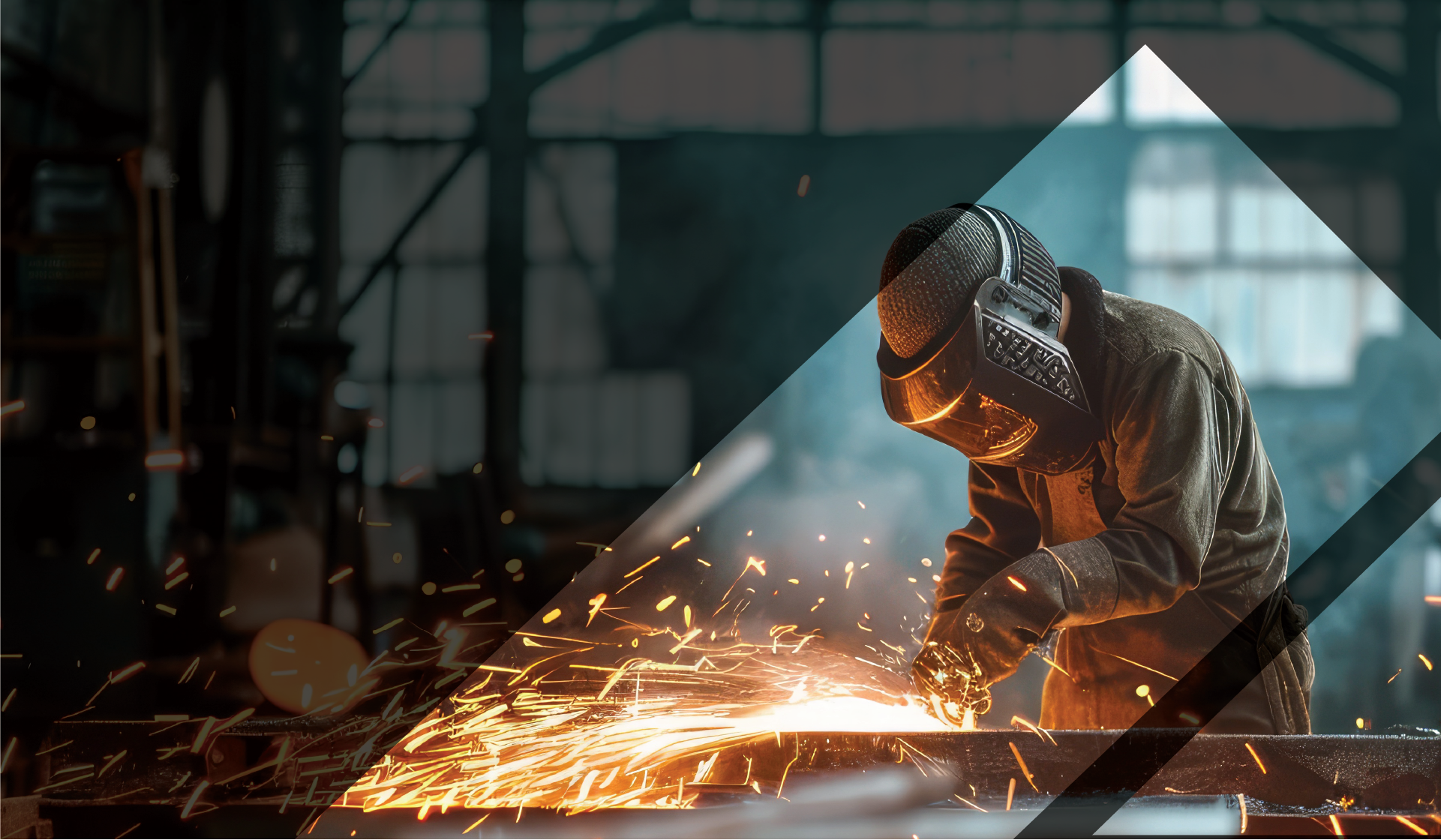 A welder working on a metal beam.  