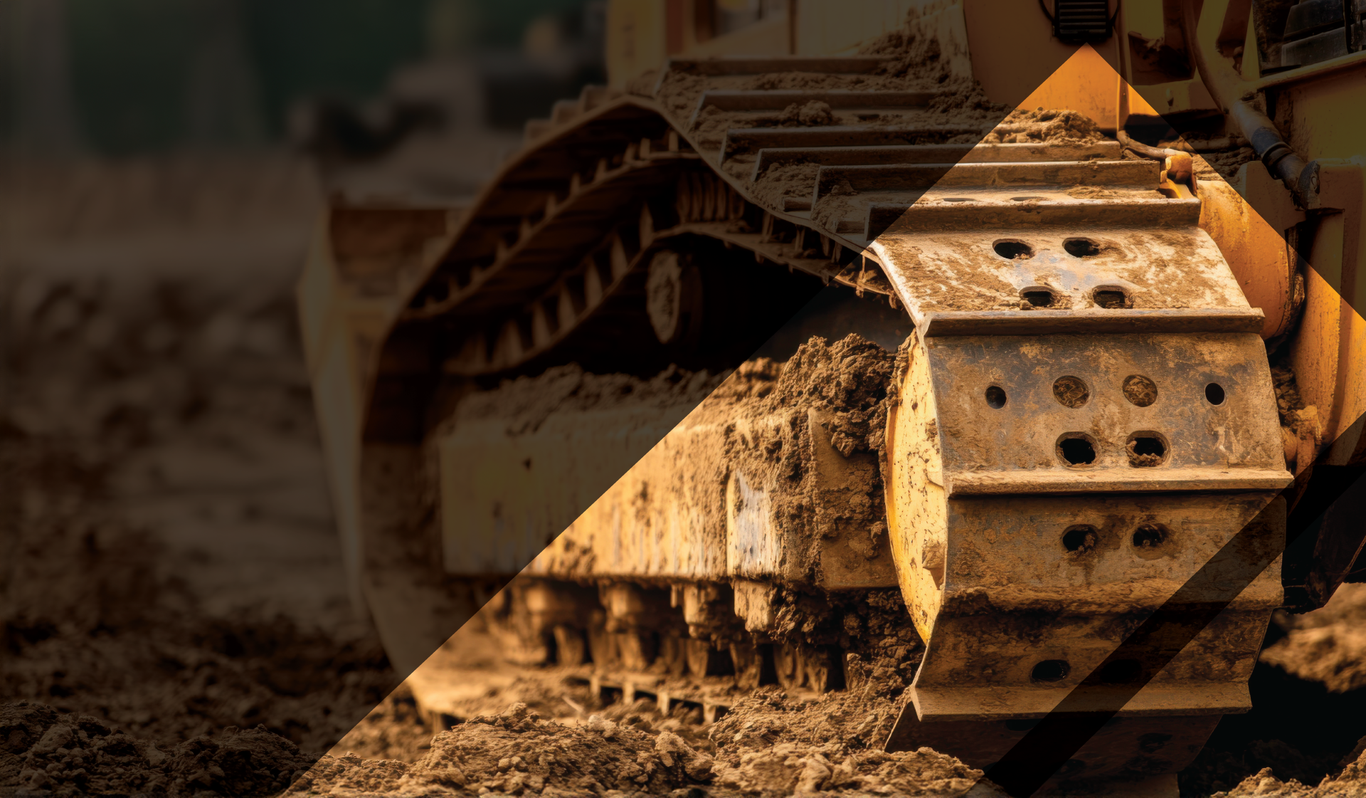 Three yellow excavator digging a hole. On top of the image is a black transparent overlay with a cut out of the eagle mountain icon.