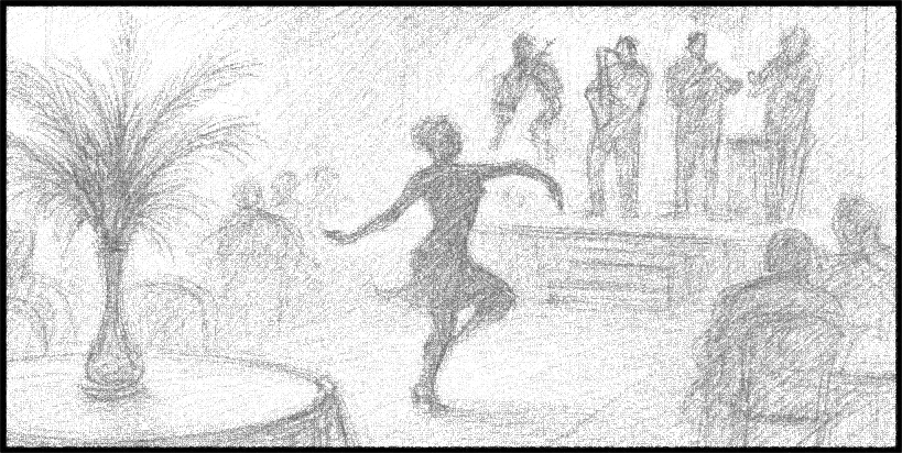 Retro 1920s pencil drawing of someone dancing