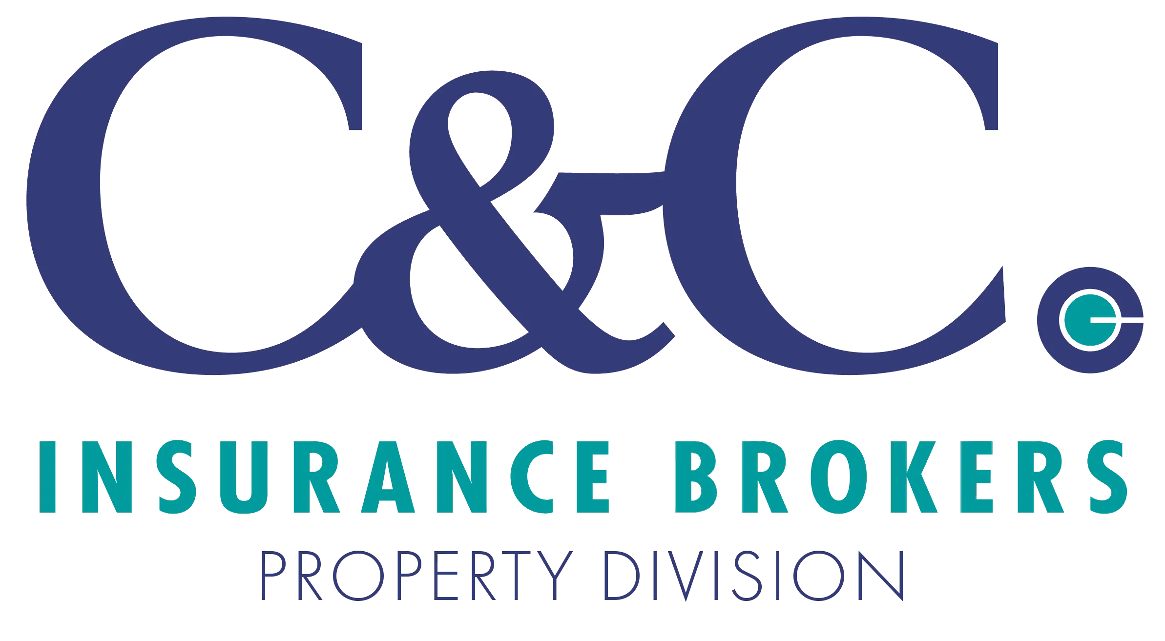 Logo for C&C Insurance Brokers Property Division with large C&C letters in blue and teal text below.