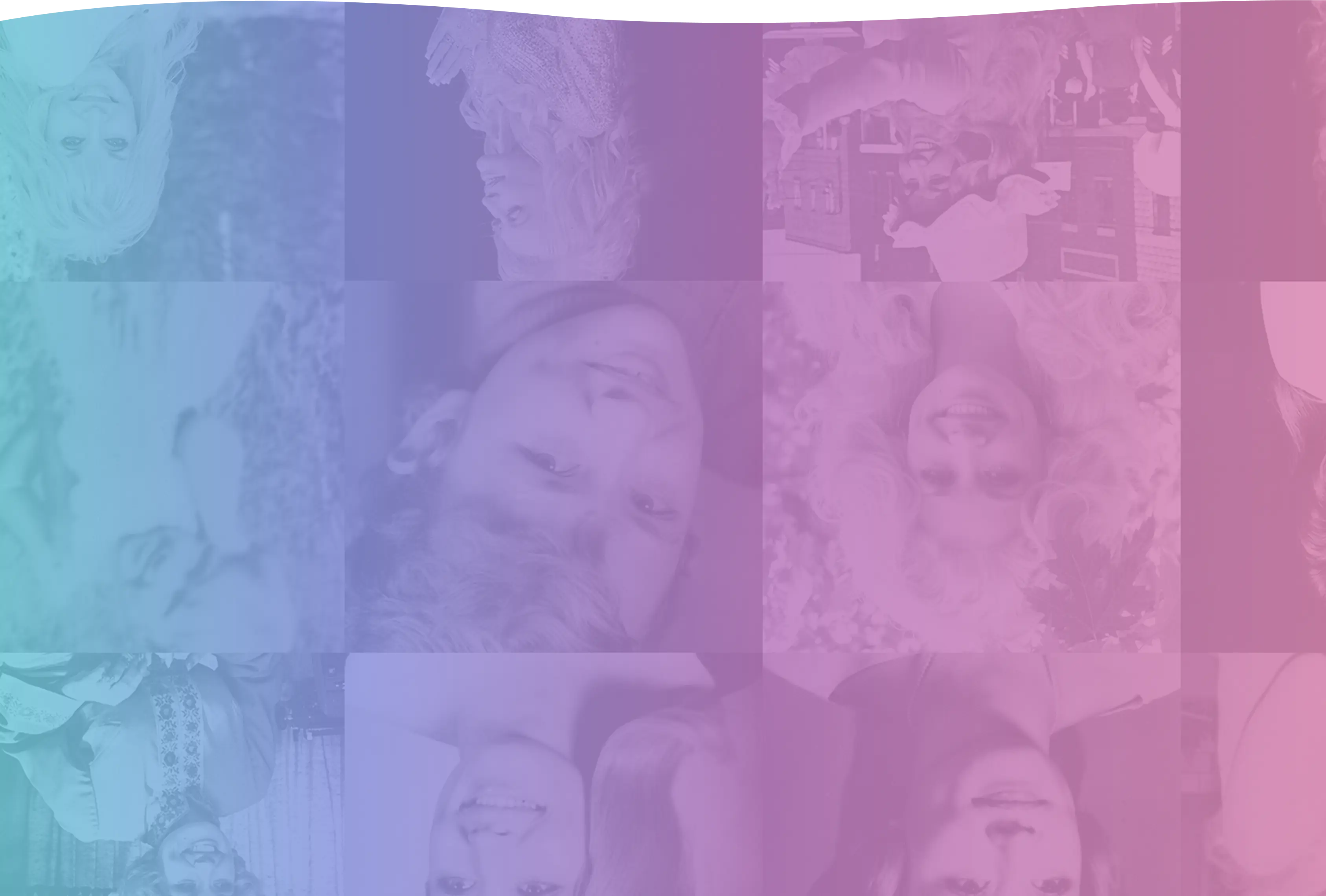 Collage of Dolly Parton’s photos from childhood to her iconic career, shown through a soft pink, purple, and blue gradient overlay, celebrating her life and legacy in music.