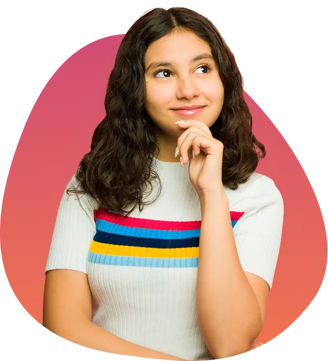 Teenage girl isolated with a pensive look on her face.