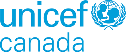 UNICEF Canada logo with the word 'unicef' in lowercase blue letters above 'canada' and the UNICEF emblem of a mother and child inside a laurel wreath and globe.