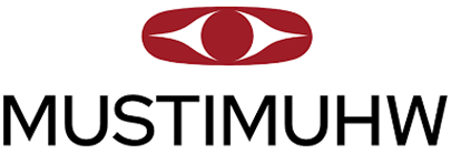 Mustimuhw logo featuring a stylized maroon eye symbol above the word Mustimuhw in black text.