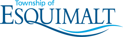 Logo for the Township of Esquimalt with stylized blue text and wave design.